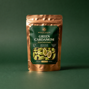 Copper and green high-barrier cardamom zipper pouch