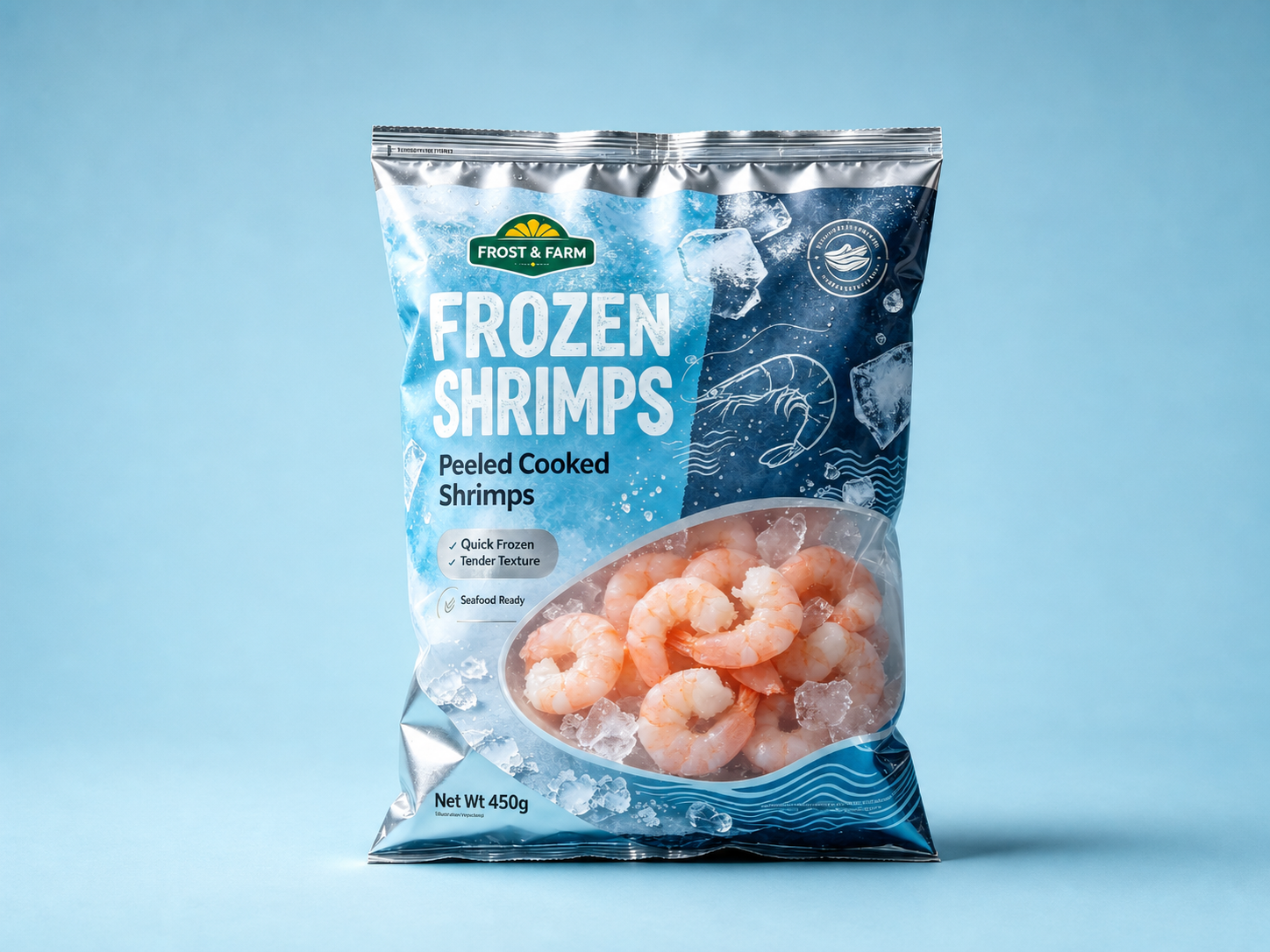 frozen shrimp pillow bag expanded Frozen Shrimp Pillow Bag packaging example