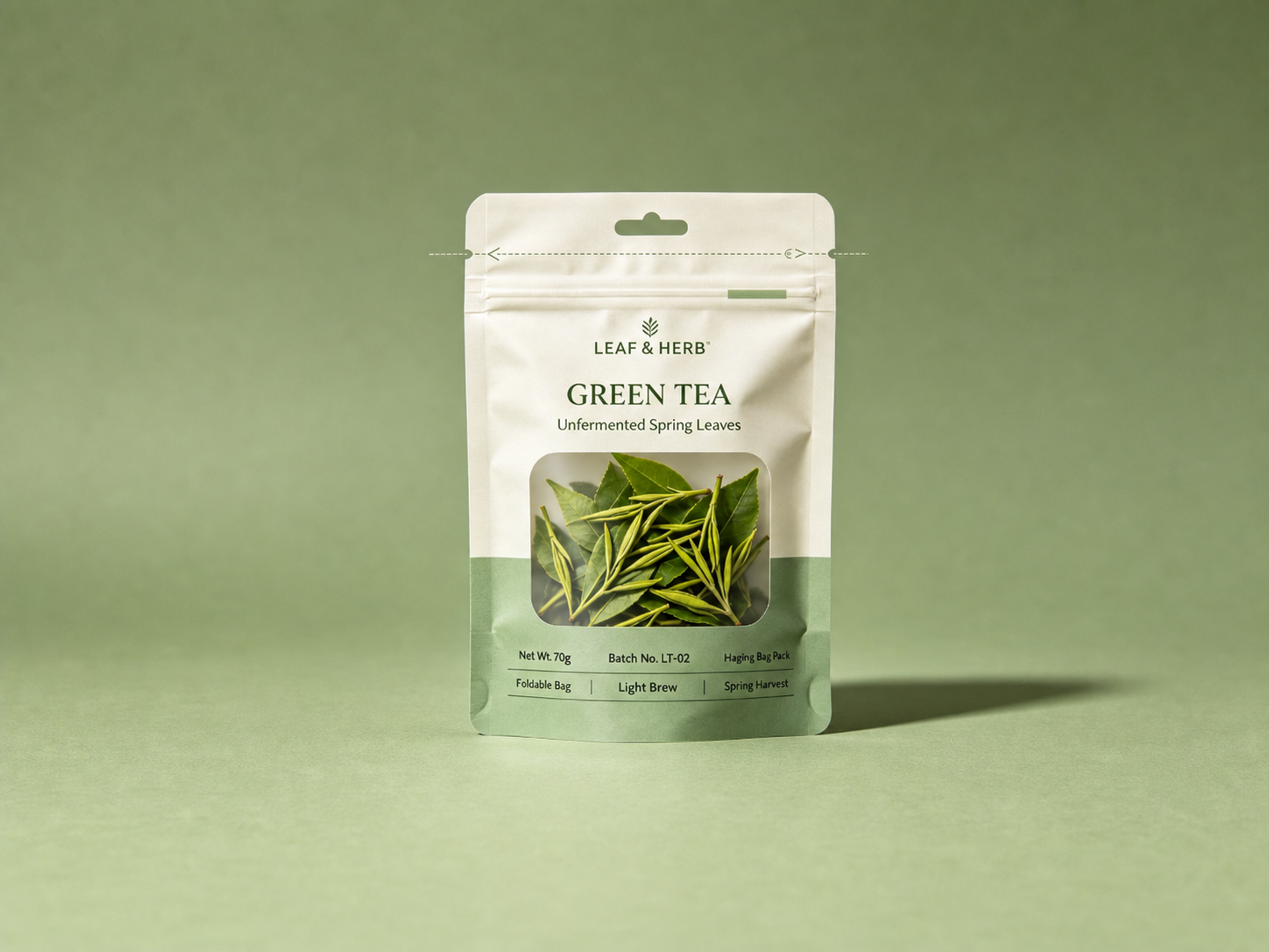 green tea window pouch expanded Green tea window zipper pouch with hang hole