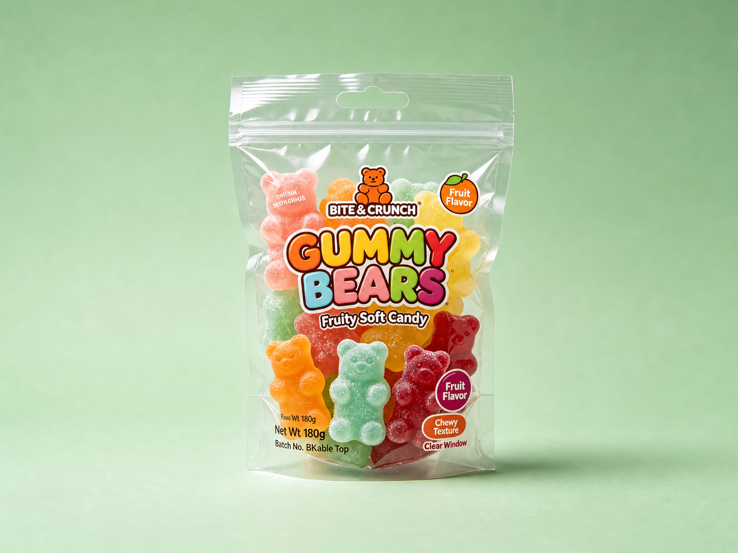 gummy bears zipper pouch expanded Clear gummy candy zipper pouch with hang hole