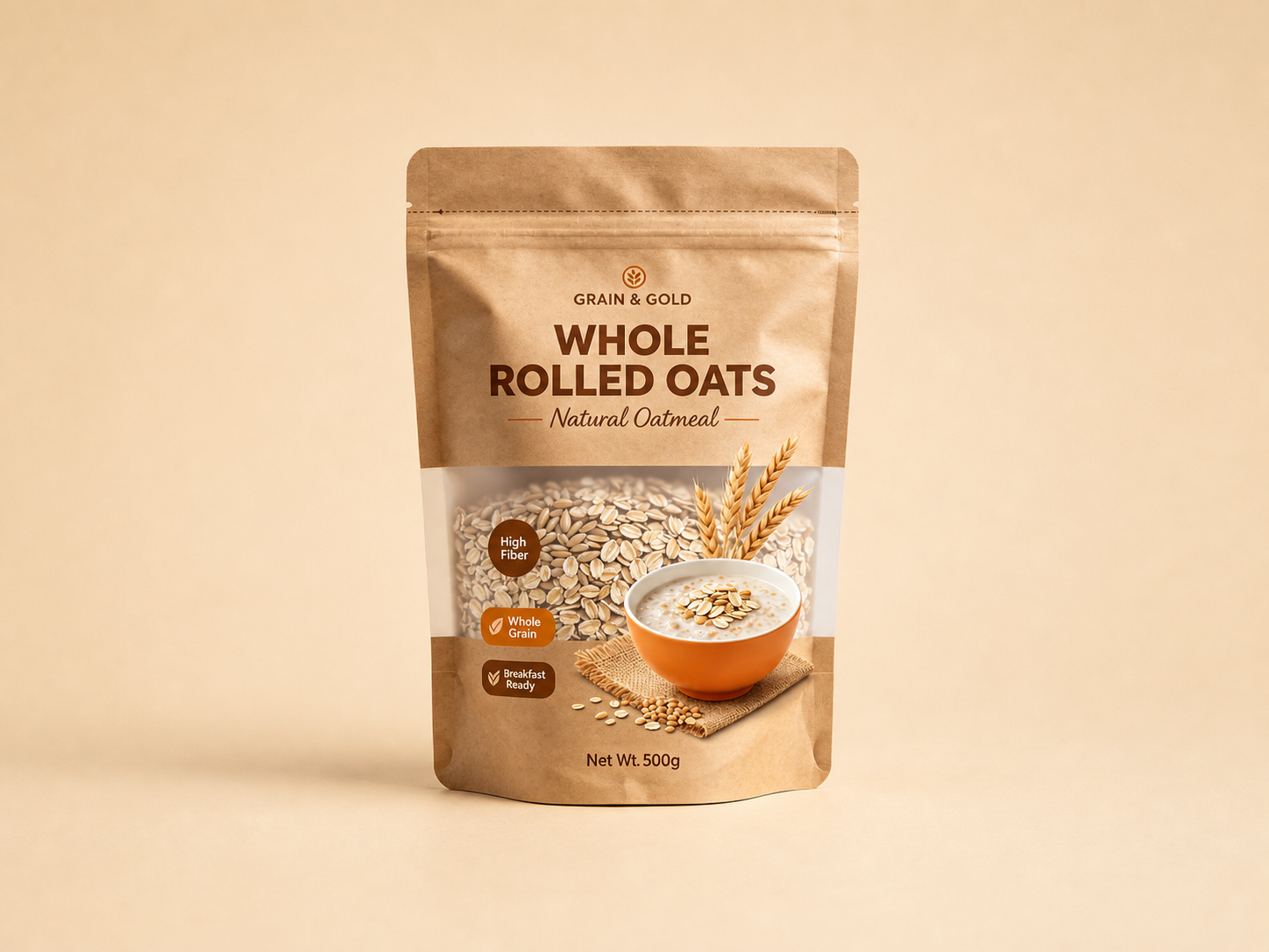 oats kraft zipper pouch expanded Kraft oats zipper pouch with window