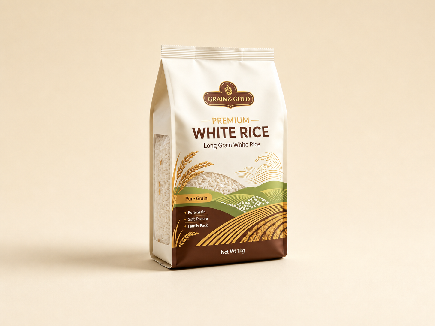 rice side gusset bag expanded White rice side-gusset bag